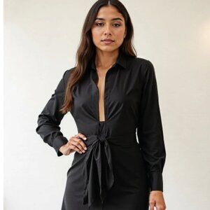Ruched Tie Front Shirt Mini Dress